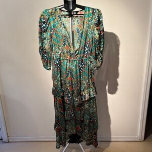 Elegant Green Floral Women's Dress